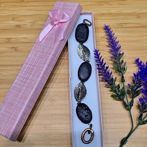 Volcanic Rock And Copper Oval Link Bracelet